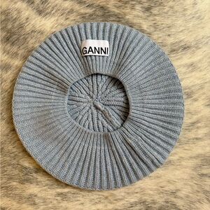GANNI
Blue Wool Rib Knit Beret In Silver Lake Blue